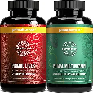 Primal Harvest Multivitamin &amp; Liver Supplements for Women and Men Liver Support Complex with Alpha-Lipoic Acid, L-Cysteine HCL, L-Glutathione, Milk Thistle, and Spirulina
