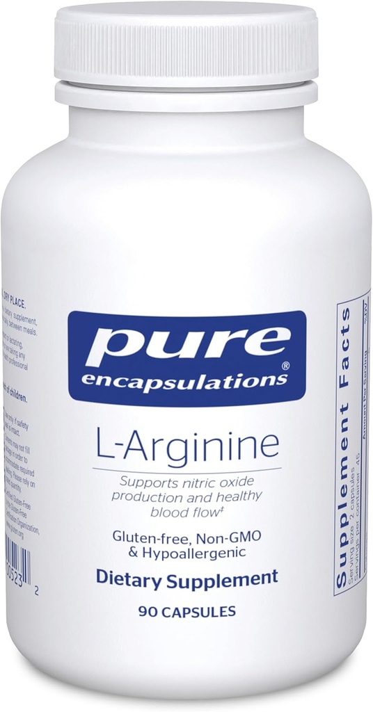 Pure Encapsulations L-Arginine - 1,400 mg - Support Nitric Oxide Production - Heart Health & Blood Flow - Gluten Free " Non-GMO - 90 Capsules