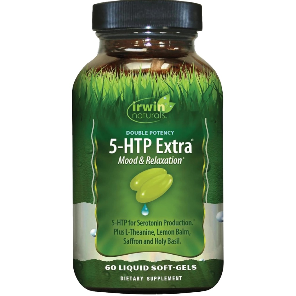 Irwin Naturals Double Potency 5-HTP Extra - Relaxation & Serotonin Support - 60 Liquid Soft-Gels