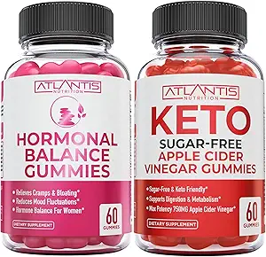 Atlantis Nutrición Saldo hormonal PMS Alivio 60 Gummies + Azúcar Keto gratis Vinagre de manzana 60 Gummies