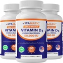 Vitamatic 3 Pack Vitamina D3 50.000 UI (como Cholecalciferol), Una vez Dosis Semanal, 1250 mcg, 60 cápsulas de verduras 1 año de suministro, fórmula progresiva ayuda a las deficiencias de vitamina D