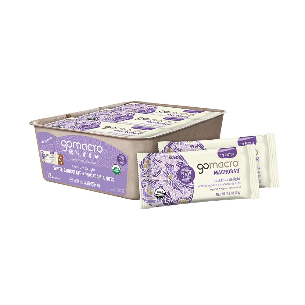 GoMacro MacroBar Organic Vegan Protein Bars - White Chocolate + Macadamia Nuts (2.3 Ounce Bars, 12 Count)