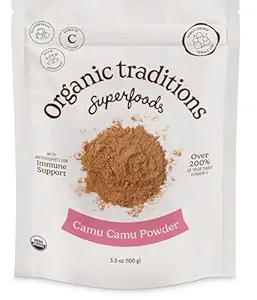 Tradiciones Orgánicas Camu Camu Berry Powder Orgánico Superalimento Grande para Smoothies y Más,100g/3.5oz Bolsa