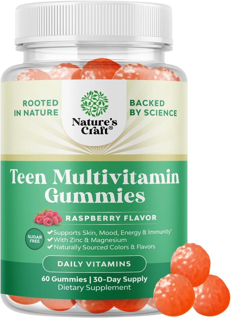 Adolescentes multivitamina Gummies 12-17 - Niños Adolescentes &amp; Niñas Gummy Vitaminas para una mejor piel, Immune Strength, Mood & Energy Support - Adolescente Niña & Niño Suplementos con Zn, Mg, Vitamina A, C, D &amp; E - 60 Ct