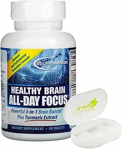 Nutrición Saludable Cerebro Todo el día Focus Tumeric Extracto Suplemento 50 Tablas con Caso de Pill