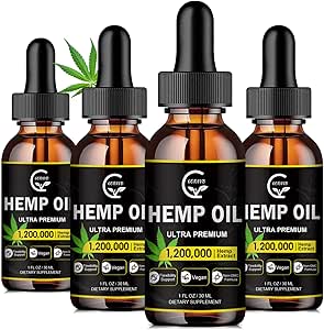 (4-Pack) High Potency Hemp Oil - Maximum Strength, Immune System Support, Focus Calm, Relaxation, Mood, Pure Extract, Organic, Vegan, Non-GMO
