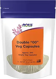 AHORA Suplementos de alimentos, cápsulas vegetarianas vacías, doble "00", llenos de peso, proyecto no-OMG Verificado, 250 cápsulas de verduras