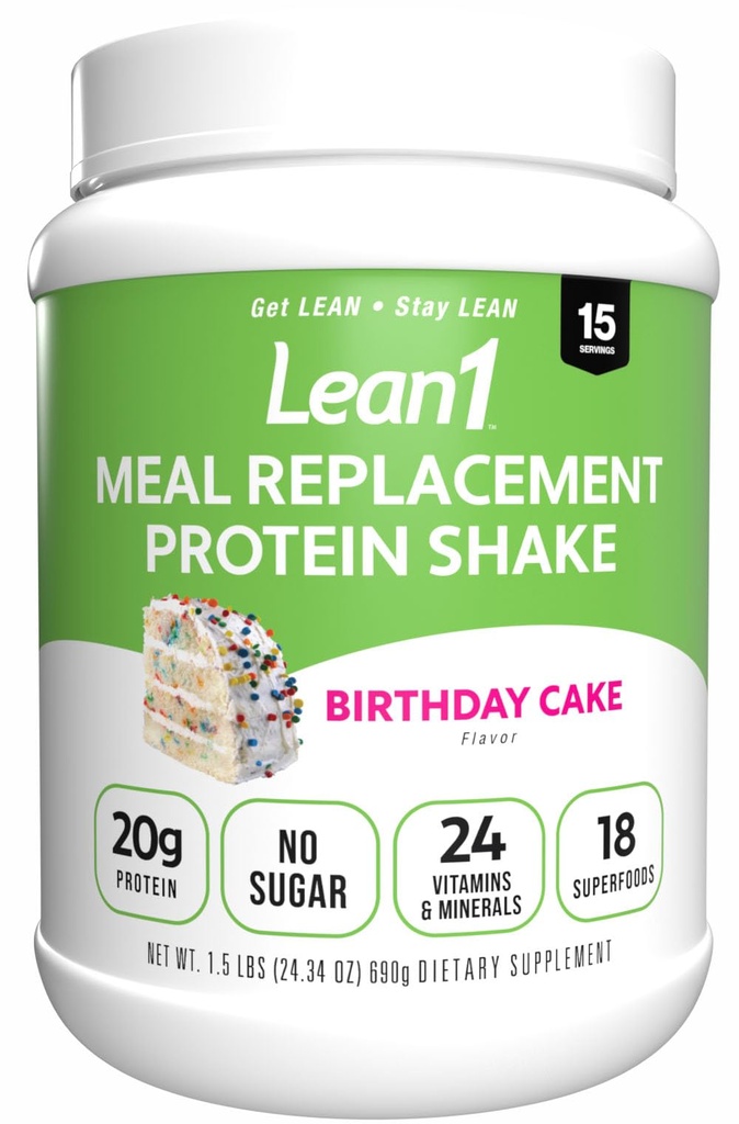 N53 Lean1 Meal Replacement Protein Powder, Birthday Cake Flavor, 15 Serving tub, No Sugar Added