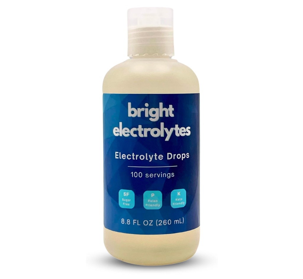 Bright Electrolyte Drops, Liquid Hydration, Zero Sugar, Unflavored with Sodium, Magnesium Gluconate, Potassium, Trace Minerals, Keto, Fasting, Paleo Support, 8.8 fl oz Family Size