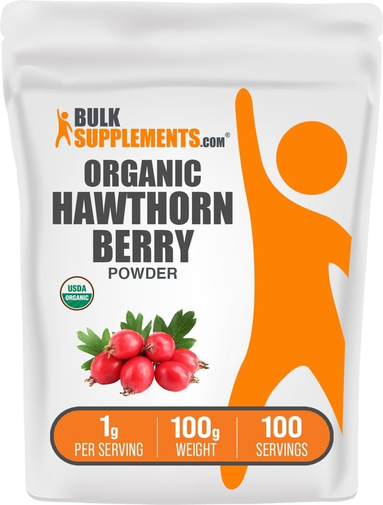 BulkSupplements.com Orgánica Hawthorn Berry Powder - Suplemento Herbal, Hawthorn Berry Organic - Vegan &amp; Gluten Free, 1g por Serving, 100g (3.5 oz) (Pack of 1)