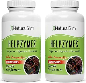 NaturalSlim Helpzymes, Complejo Enzyme para Adultos con Bromelain, Ox Bile, Pancreatin &amp; Betaine HCL,100 cápsulas, 2 Pack