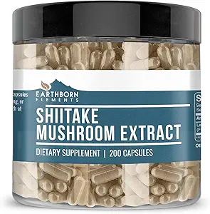 Elementos terrestres Shiitake Mushroom Extracto 200 cápsulas, Puro " Undiluido, No aditivos