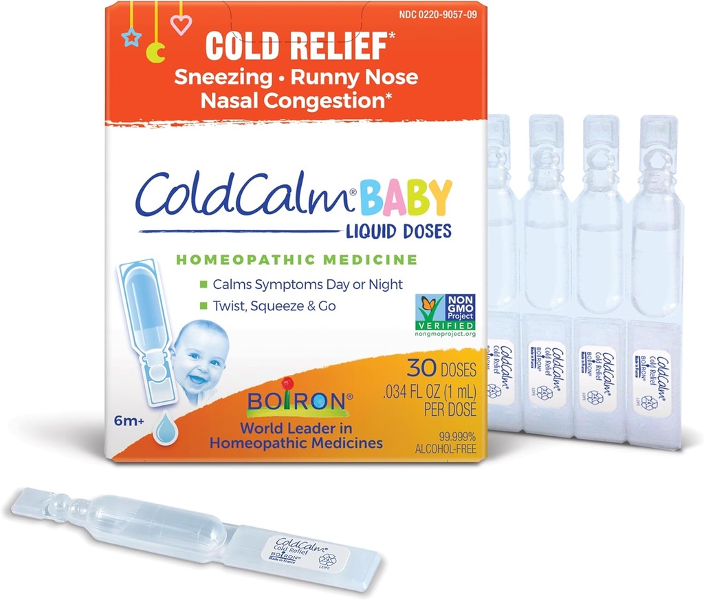 Boiron ColdCalm Baby Single-Use Drops for Relief from Cold Symptoms of Sneezing, Runny Nose, and Nasal Congestion - Sterile and Non-Drowsy Liquid Doses - 30 Cuenta