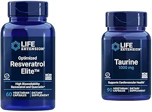 Ampliación de vida Optimizada Resveratrol Elite 60 Capsules & Taurine 1000mg 90 Capsules Bundle