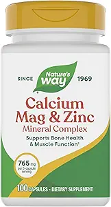 Nature's Way Calcium Magnesium & Zinc Mineral Complex, Supports Bone Health & Muscle Function*, Immune Support*, 765 mg per 3-capsule serving, Gluten free, 100 Capsules (Packaging May Vary)