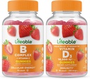 Complejo B Lifeable + Vitamina D 10000 UI, Empaquetado de Gummies - Gran Tasting, Suplemento de vitaminas, Gluten Gratis, GMO Gratis, Chewable