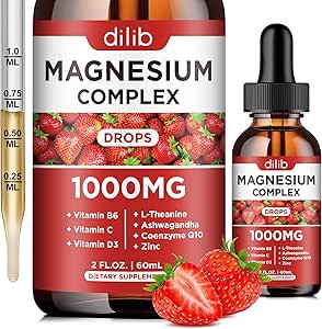 Suplemento Complejo de Magnesio Triple, Glycinate de Magnesio, Blend, Citrate Liquid Drops 1000mg con Ashwagandha, CoQ10, Vitamina B6, C, D, Zinc -Apoyo Calm Stress Relief, Bone, Muscle, Mood Vegan