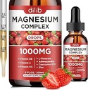 Suplemento Complejo de Magnesio Triple, Glycinate de Magnesio, Blend, Citrate Liquid Drops 1000mg con Ashwagandha, CoQ10, Vitamina B6, C, D, Zinc -Apoyo Calm Stress Relief, Bone, Muscle, Mood Vegan