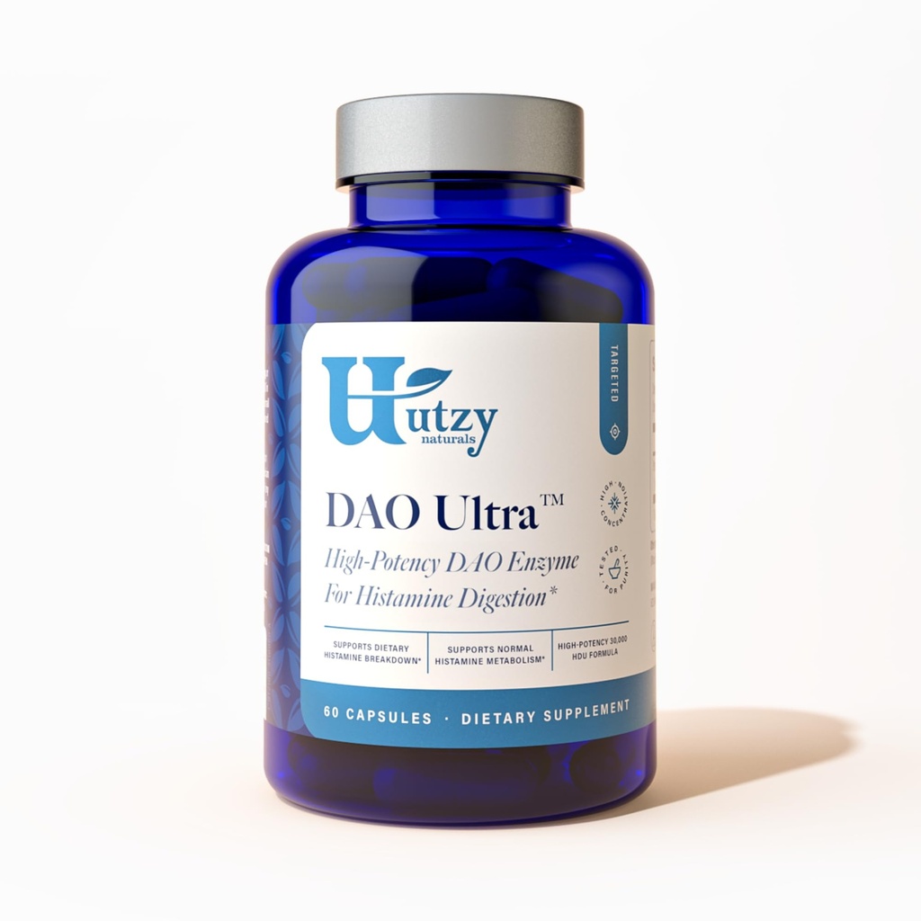 Utzy Naturals DAO Ultra Diamine Oxidase Enzyme Supplement, 30,000 HDU - Histamine Intolerance & Food Sensitivity Support, Delayed-Release DRcaps, Third-Party Tested - 60 Capsules