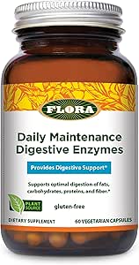 Flora Daily Maintenance Digestive Enzymes - Contiene 7 Enzymes for Digestive Health Support - Aids Gas &amp; Bloating - No Gluten-Free - 60 cápsulas vegetarianas