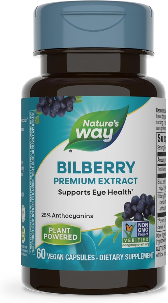 Extracto Premium de Camino de la Naturaleza, soporta Salud Ocular*, Complemento de Salud Ocular para Adultos con Elderberry Negro*, Gratuito, Vegan, 60 cápsulas (Paquete Mayo Vary)