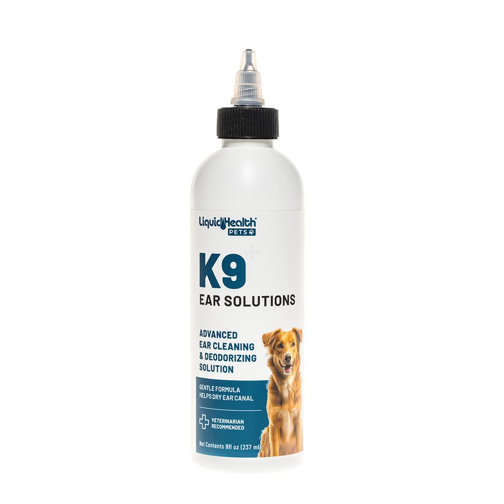 LIQUIDHEALTH Pets K9 Dog Ear Cleaner Wash Solutions - Infection Cleaning Hygiene Treatment Liquid Drops for Dogs, Canines, Puppies - for Use After Swimming or Bathing - Made in The USA (8 oz, 1Pack)