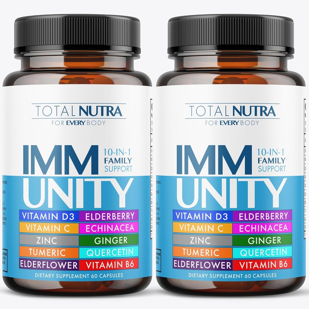 10-In-1 Immune Support Supplement: Immune Boosters for Adults &amp; Kids Daily Immunity Defense with Key Immune System Vitamins Zinc, Vitamin C and D, Plus Elderberry, Quercetin, Echinacea &amp; Más, 60 Caps