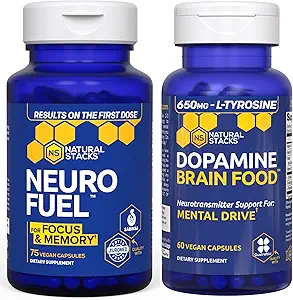 NATURAL STACKS NeuroFuel Nootropic + Dopamine Brain Food Bundle - Supports Memory, Motivation & Focus* - 135 cápsulas totales
