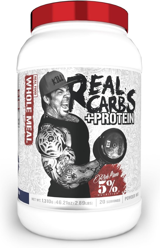 5% Nutrición Rich Piana Real Carbs + Protein tóxico Clean Mass Gainer Protein Powder  tolera Real Food Carbohydrate Fuel for Pre Workout/Post-Workout Recovery Meal  2.89 lb, 20 Srvgs (Blueberry Cobbler)