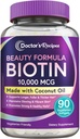 Recetas del médico Biotina 10.000 mcg, Crecimiento del cabello, Esquí saludable " uñas, Metabolismo energético, Biotina vegetariana-final, con aceite de coco, No GMO, Suministro de 3 meses, 90 Softgeles vegetarianos