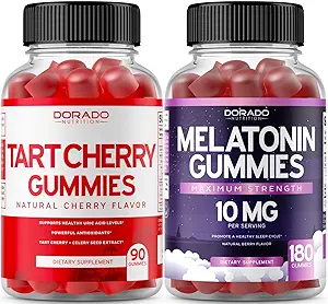 Tart Cherry Gummies Uric Acid Level Support (90 Count) - Advanced 2400mg Equivalent Extract with Celery Seed Melatonin for Adults (180 Count) - Quick Dissolve Melatonin 20mg - NonGMO, Vegan &amp; USA Made