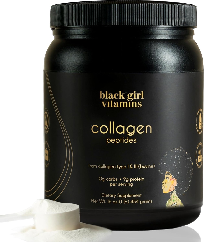 Vitaminas de las niñas negras ← Peptides colágeno Polvo - Collagen for Skin, Pelo &amp; Nails - Pólvora de colágeno hidrolizado, libre de lácteos, sin gluten para mujeres y hombres - 16oz