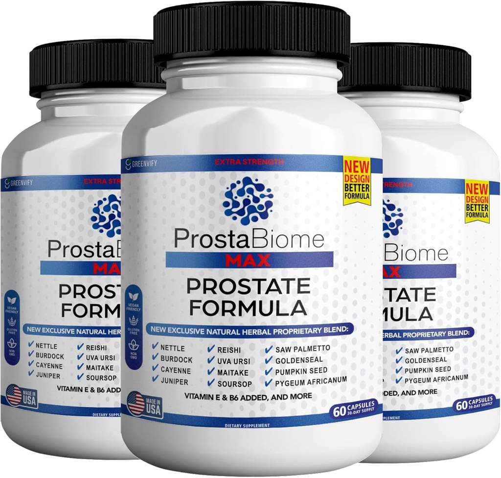 ProstaBiome Max Prostate Support Formula, Natural Herbal Blend con Saw Palmetto, 60 cápsulas, 30 días de suministro (3)