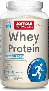 Jarrow Formulas Proteína Whey con 18 g de Proteína, 3.8 g de BCAAs, y Glutamina, Suplemento dietético para Función muscular y Apoyo a la Recuperación, 32 oz Polvo Desarmado, Aproximadamente 38 Day Supply