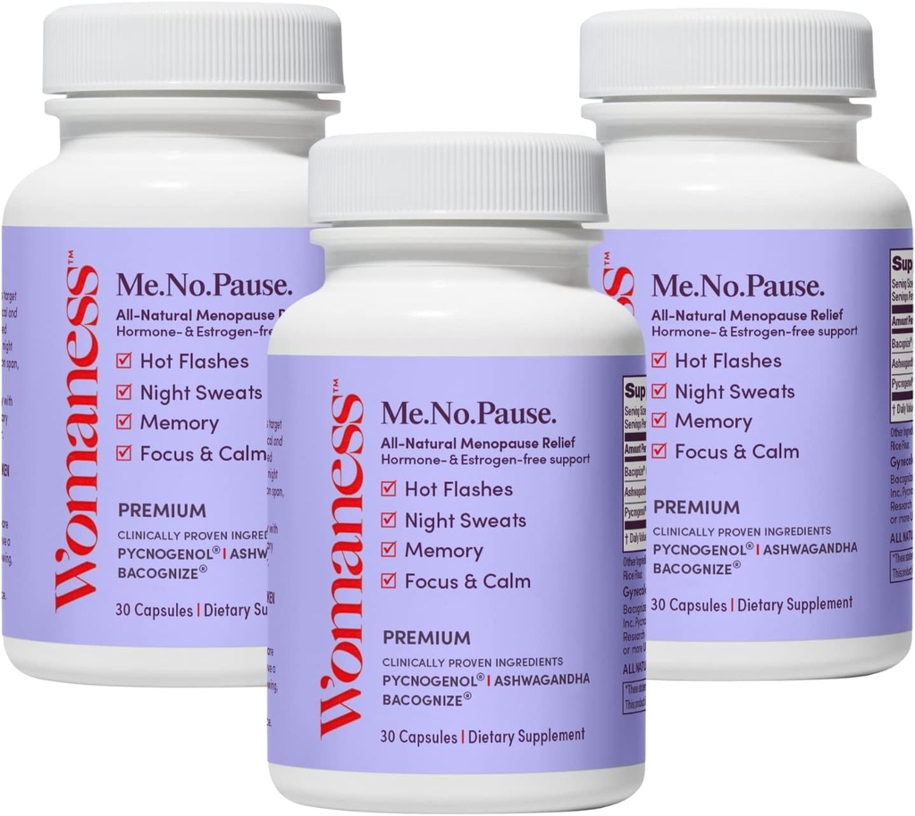 Suplementos de menopausia para mujeres - Perimenopause " Menopause Relief for Hot Flashes, Night Sweats, Vaginal Dryness, Brain Fog " Mood Support - Hormone " Estrogen-Free (3 Pack)