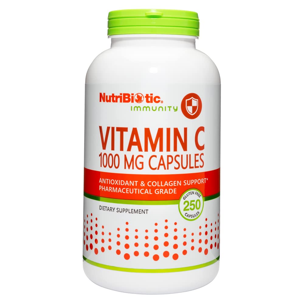 NutriBiotic - Vitamin C 1000 Mg Capsules, 250 Count | Essential Immune, Antioxidant & Collagen Support Supplement | Pharmaceutical Grade L-Ascorbic Acid, 1000 Mg Per Serving | Gluten & GMO Free