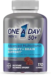 Uno A día Hombres 50+ Gummies, Multivitamina avanzada para hombres con apoyo cerebral y apoyo a la inmunidad, vitaminas para hombres con Complejo de vitaminas Super 8 B, 110 Con