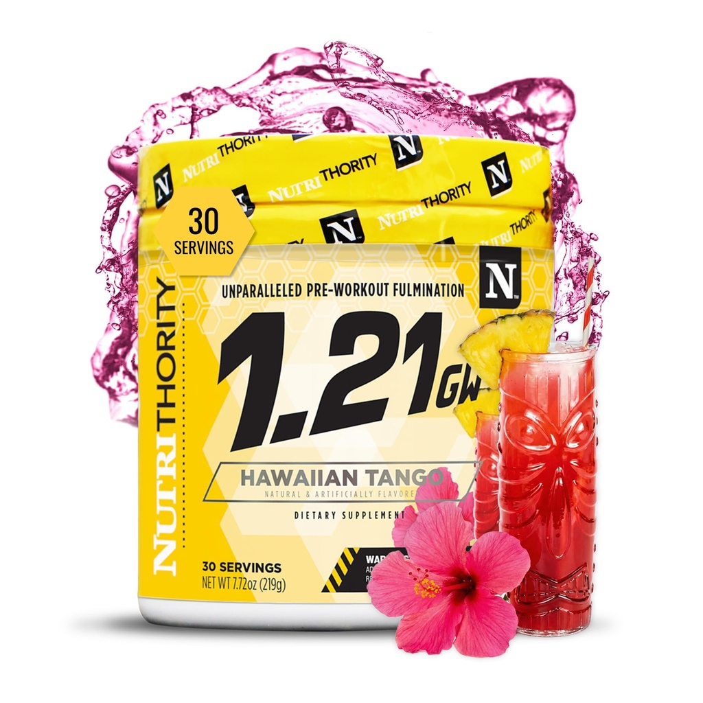 Nutrithority - 1.21GW High Stim Pre Workout Powder for Men, Strong Pre Workout Energy Powder Without Creatine, High Caffeine (Hawaiian Tango) (30 Servings)