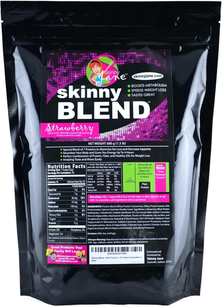 Skinny Blend – Whey Protein Shake Powder for Women – Low Carb, Keto Friendly Meal Replacement – Satisfies Hambre &amp; Boost Energy – Creamy Strawberry – 30 Shakes