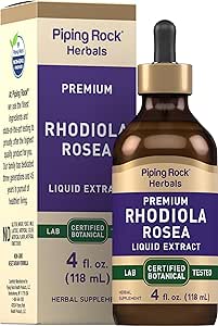 Piping Rock Rhodiola Rosea Tincture  4 FL Oz ← Premium Liquid Extract Silencio Vegetarian ← Alcohol Free ← Non-GMO, Gluten Free