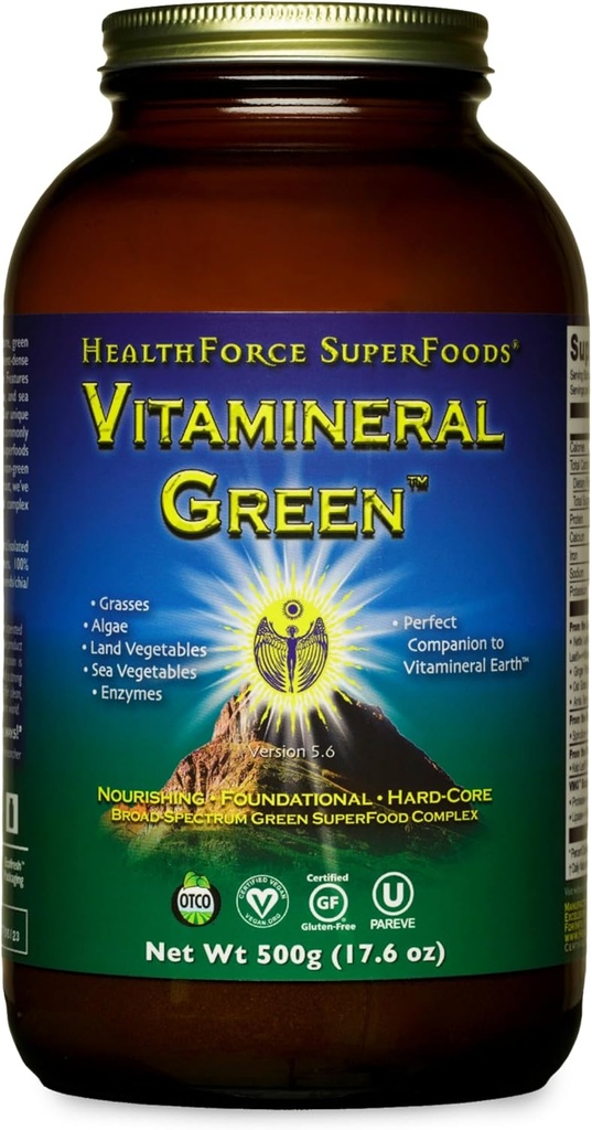 SUPERFOODES DE HEALTHFORCE Vitamineral Green - Suplemento Mineral para el soporte de tiroides inmune - Suplemento de polvo verde con ingredientes de la tierra - libre de gluten &amp; Vegan - 500 gramos