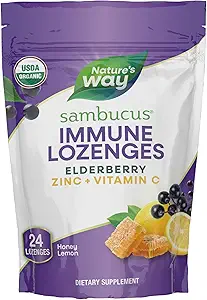 Camino de la Naturaleza Sambucus Immune Lozenges, Zinc, Vitamina C, Elderberry, Immune Support*, USDA Organic, Honey Lemon Flavor, 24 Lozenges (Packaging May Vary)