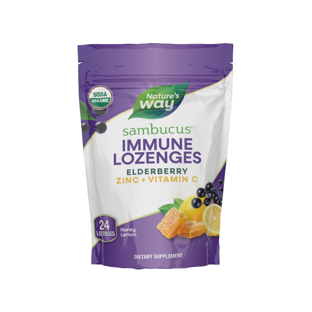 Manera de la naturaleza Sambucus Zinc Lozenges con Elderberry y Vitamina C, Honey Lemon Flavor, 24 Lozenges