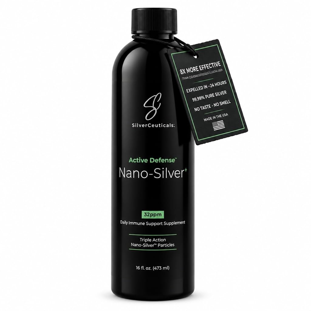 Colloidal Silver w/Nano Technology - 32ppm 16oz - 8X Más Eficacia - Natural Immune Support - Save The Sick Days - Ages 5 &amp; Up - Outperforms Superior PPM Silvers - No Taste &amp; Smell - 3rd Party Tested