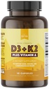Ritmo natural Vitamina D3 + K2 (MK7) Plus Vitamina A, por Hueso, Corazón, &amp; Salud Inmune, 30 cápsulas
