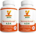 INVITA ADK - Vitaminas A1, Vitamina D3 5000 UI & K2 MK7 Suplemento - Physician Formulated Bone &amp; Immune System Support - Gluten Free, Non-GMO - 180 Vegetarian Capsules for Men &amp; Women