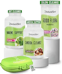 NaturalSlim Candida Cleanse Support Supplements Bundle - Candiseptic Kit Anti Overgrowth, Gut & Colon Cleansing 242 Capsules Total - 28 Days Cleansing Program Formulated by Frank Suarez (1 Pack)