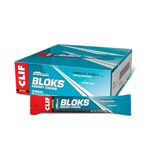 CLIF BLOKS - Flavor de Punch Tropical con Caffeine - Cerdos de Energía - No GMO - Planta Basada - Fuel rápido para Ciclismo y Correción - Carbohidratos rápidos y electrolitos - 2.12 oz. (18 Conteo)