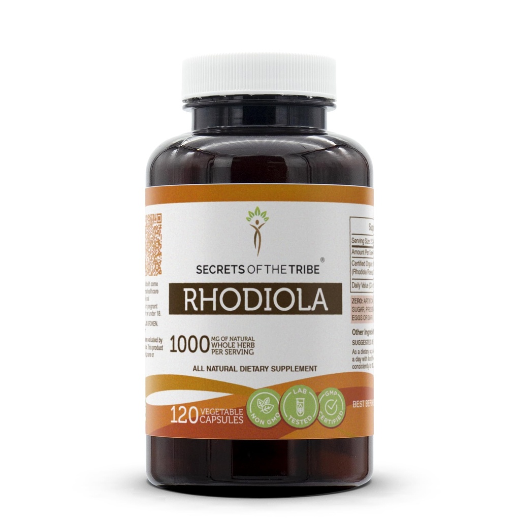 Secrets of the Tribe Rhodiola 120 Capsules, 1000 mg, Rhodiola (Rhodiola Rosea) Dried Root (120 Capsules)