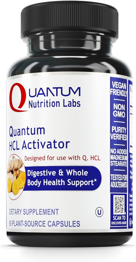 Laboratorios de Nutrición Cuántica HCL Activador - Enzimas Digestivas Pepsin Suplemento para Función Digestiva Optimal para Hombres &amp; Mujeres, Ácido de Baja Stomach, Absorción Nutriente - 90 cápsulas vegetarianas